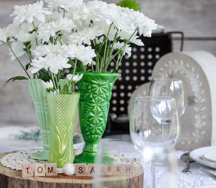 Bravo Juliet Designs vintage inspired green resin vases 