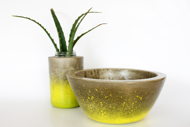 Zin+Bert gold concrete vessel bowl yellow spray painted