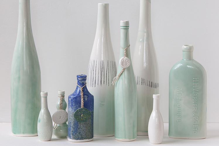 Pebuku Pottery vintage ceramic bottles